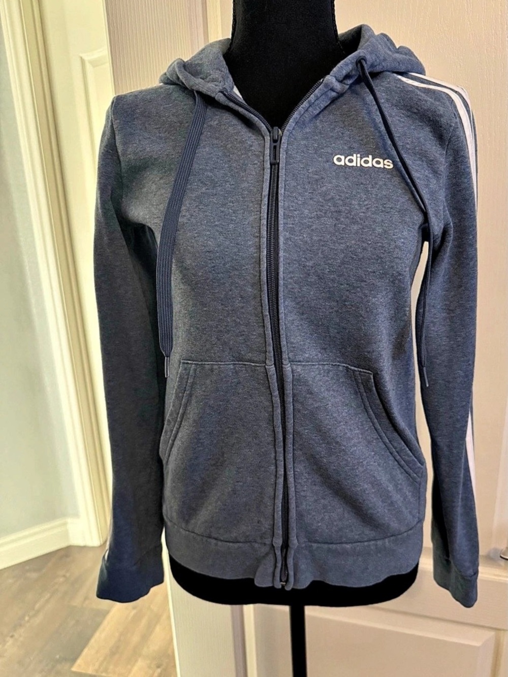 adidas Essentials 3-Stripes Full-Zip Fleece Hoodie Blue Small